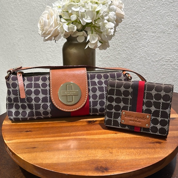 KATE SPADE Vintage Small Dual Strips Canvas Signature Logo Shoulder Bag /Wallet - Picture 4 of 16